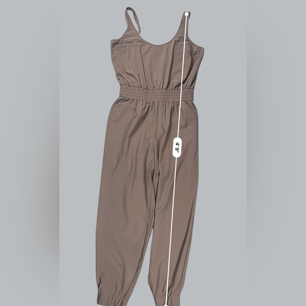 Abercrombie & Fitch Taupe Brown Utility Jumpsuit Elastic Waist Jogger Cuffs - Picture 12 of 14